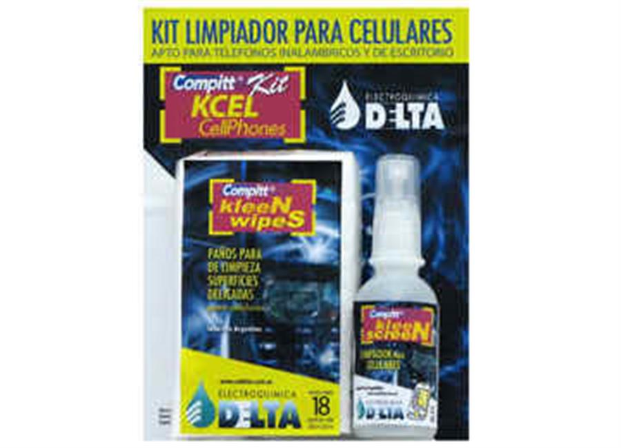 KIT LIMPIA CELULARES TELEFONOS TABLET DELTA COMPITT KCEL 60CC + 4 PANOS 30X30