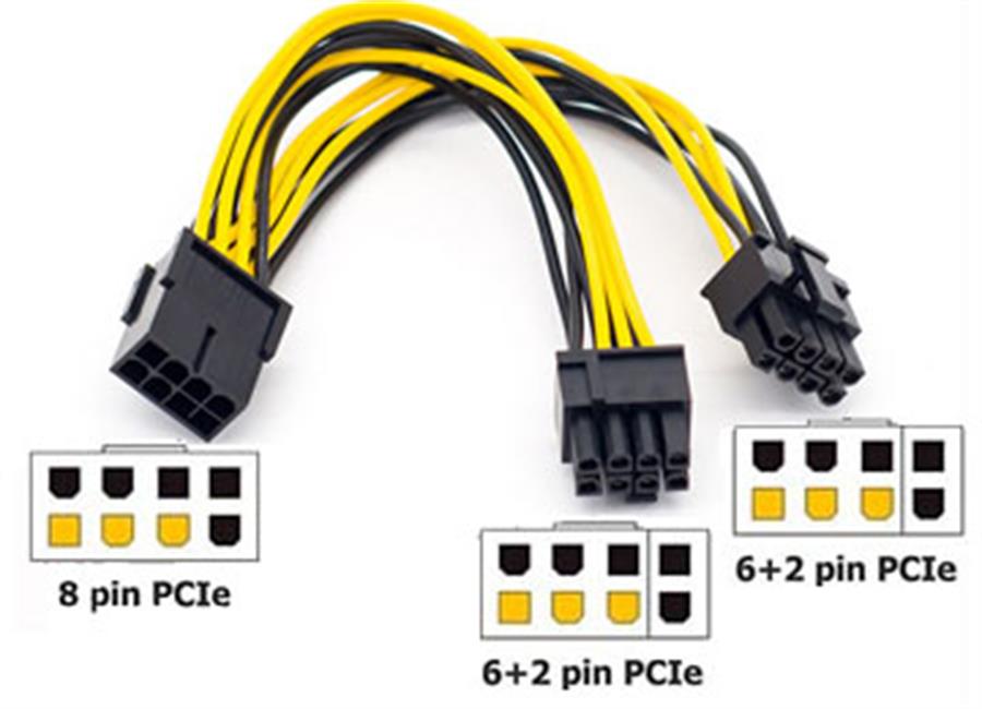 CABLE DE FUENTE ADAPTADOR 8 PINES PCI-E A 2 PINES 6+2 PINES PCI-E PLACAS DE VIDEO
